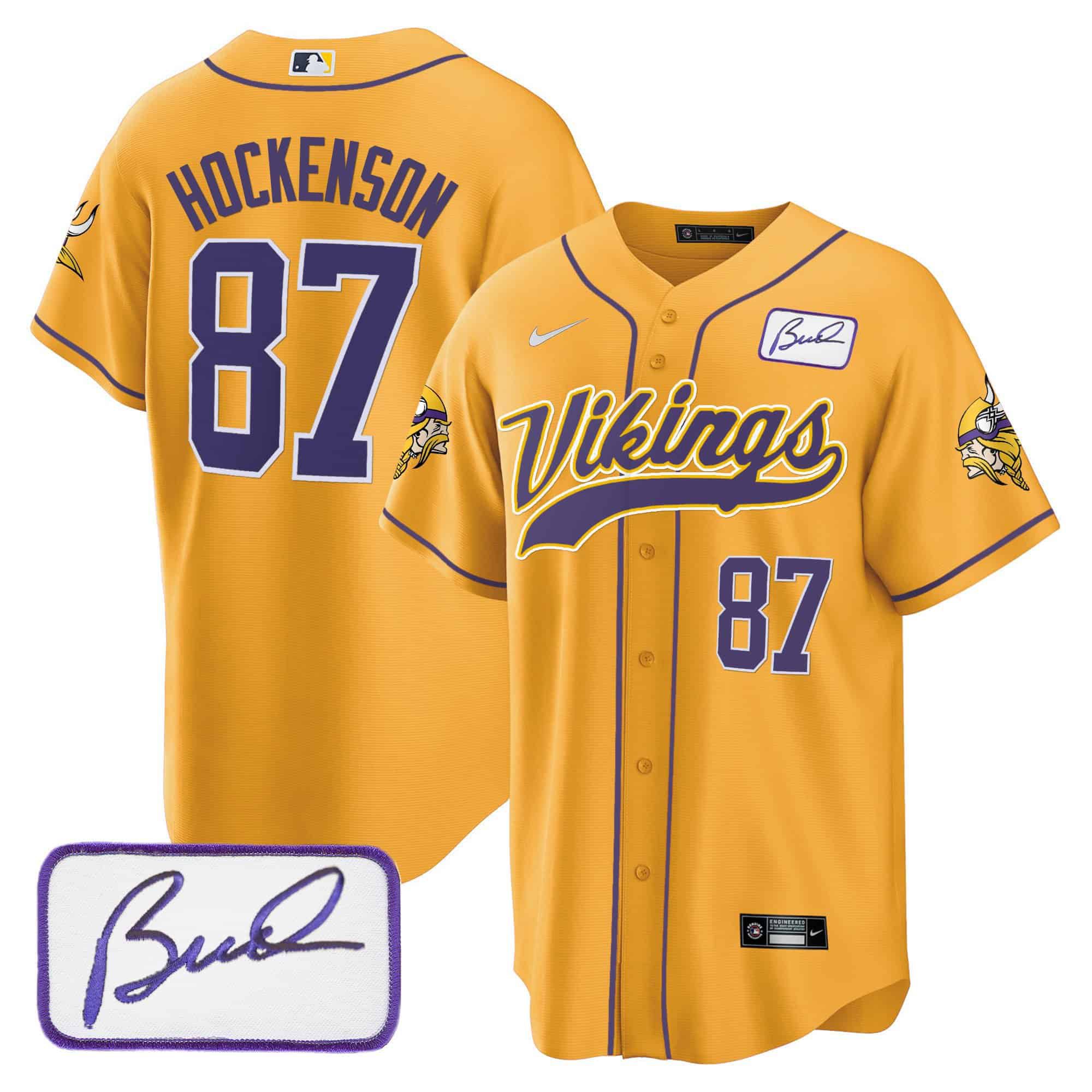 Men Minnesota Vikings #87 Hockenson Yellow 2024 Nike Bud Grant Patch Classic Baseball NFL Jersey